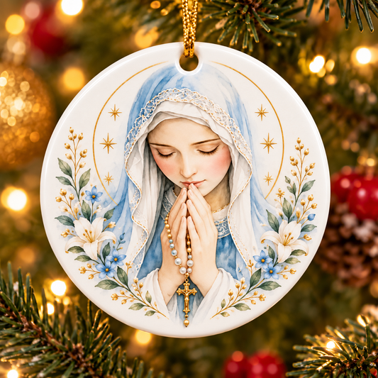 Virgin Mary Prayer Christian Ornament, Blessed Mother Ceramic Ornament, Catholic Christmas Gift, Religious Faith Keepsake