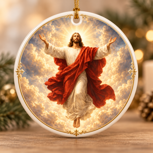 Jesus Christ Ceramic Ornament, Sacred Heart & Risen Jesus Christian Christmas Ornament, Religious Faith Gift for Christians