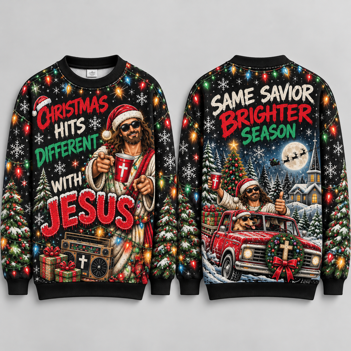 Jesus Ugly Christmas Sweater, Funny Christian Xmas Sweatshirt, Christmas Hits Different Pullover, Religious Holiday Gift