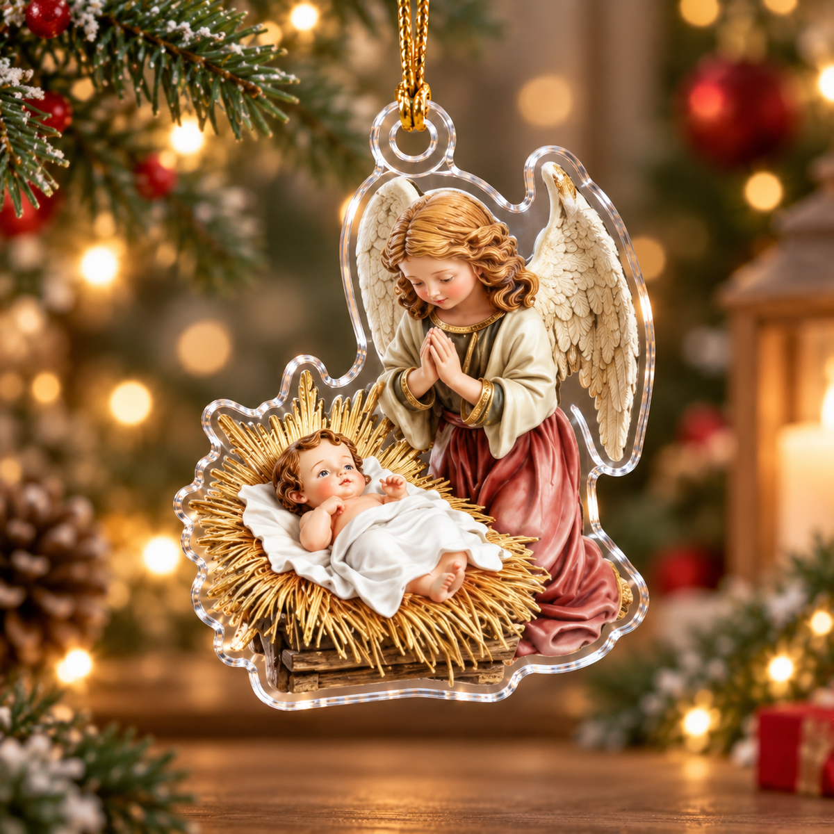 Christian Nativity Acrylic Ornament, Holy Family Baby Jesus Angel & Wise Men, Religious Christmas Gift for Family