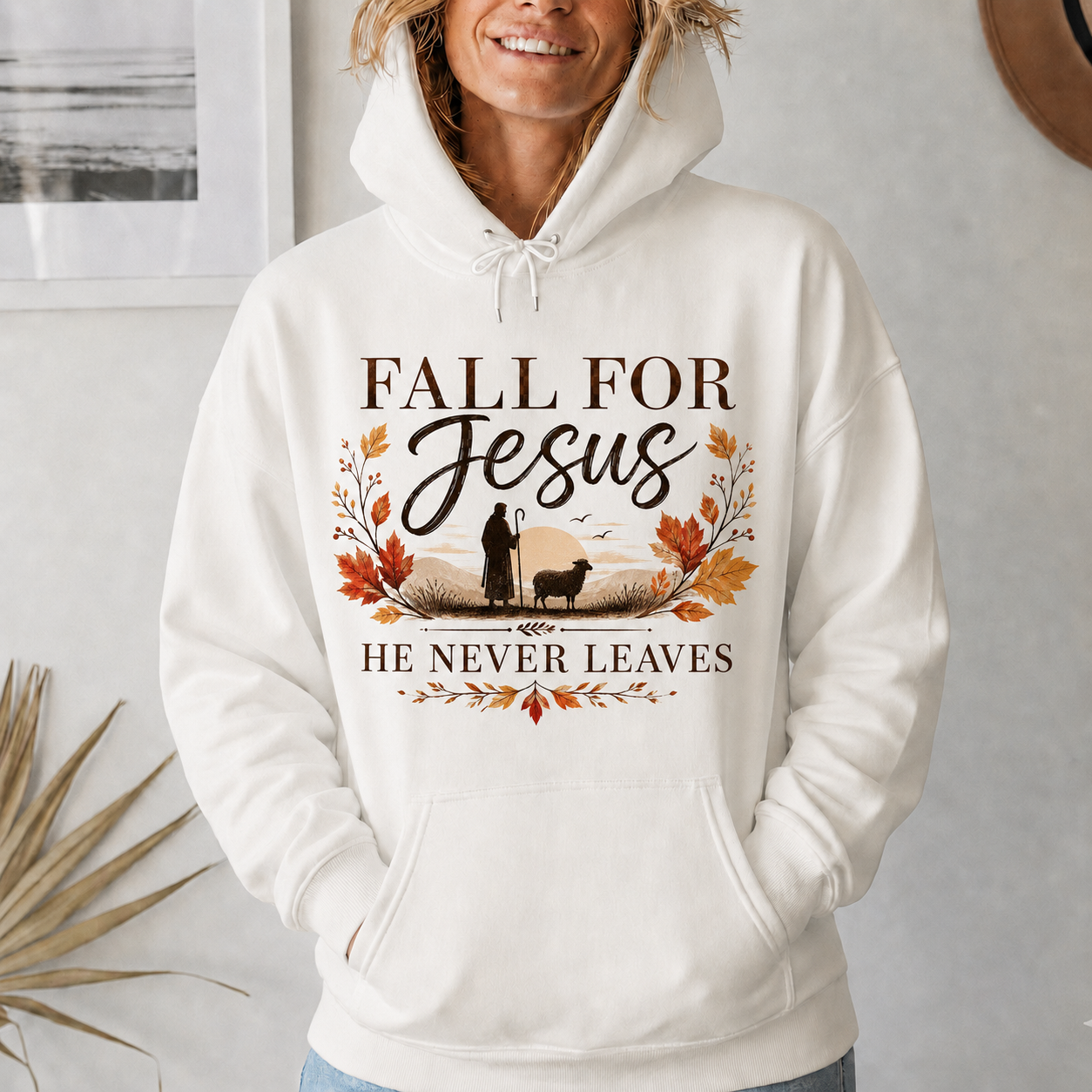 Fall For Jesus He Never Leaves Christian Autumn Faith Unisex Tshirt / Hoodie / Sweatshirt