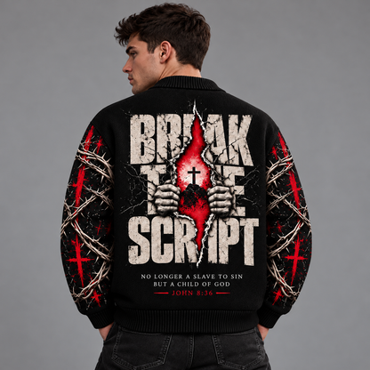Jesus Christian Cardigan, Break the Script Religious Sweater, John 8:36 Cross Button Up Cardigan, Faith Gift for Men