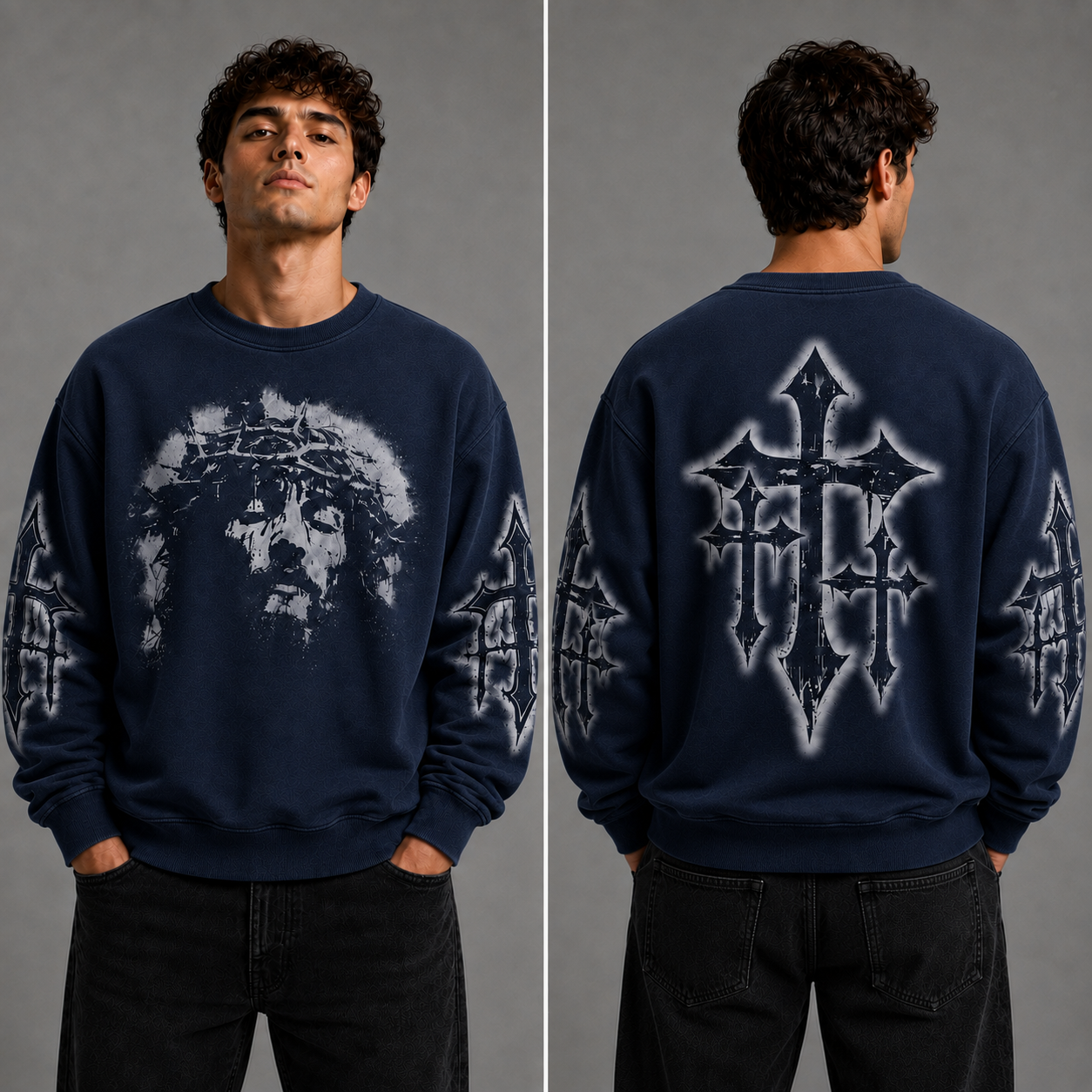 Crowned Jesus Cross Shirt – Christian Faith Graphic Unisex Washed T-Shirt, Hoodie & Sweatshirt