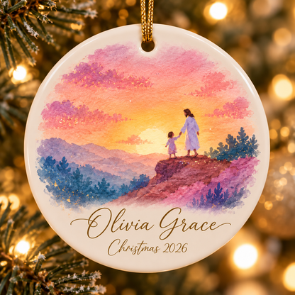 Personalized Jesus Christmas Ornament, Custom Name & Year Christian Ceramic Keepsake, Religious Christmas Gift for Child