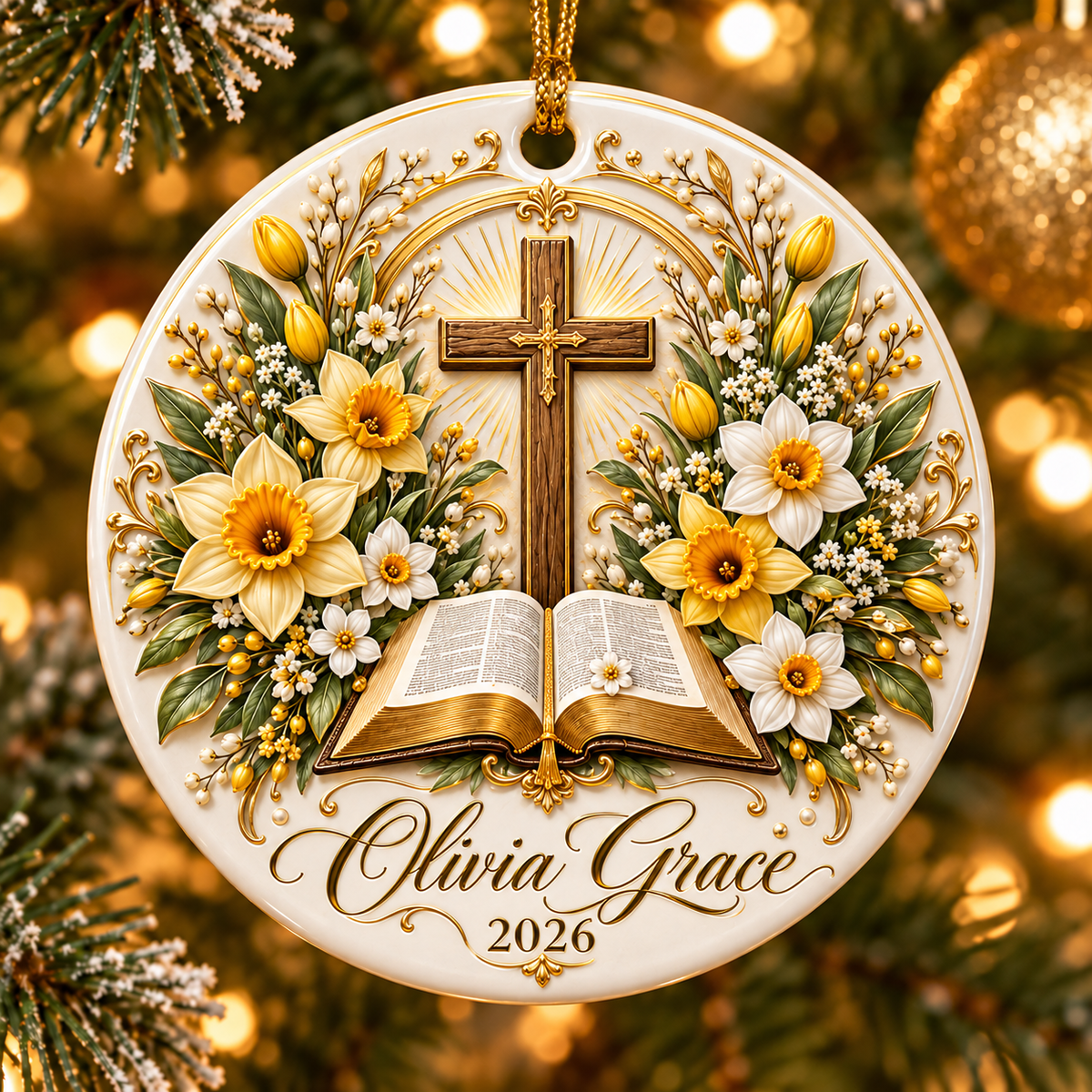 Personalized Christian Christmas Ornament, Custom Name Bible Cross Ornament, Faith Religious Keepsake, Christian Family Gift