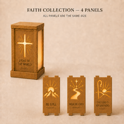 Light of the World Interchangeable Scripture Lantern – Wooden Christian Lamp with Seasonal Panels