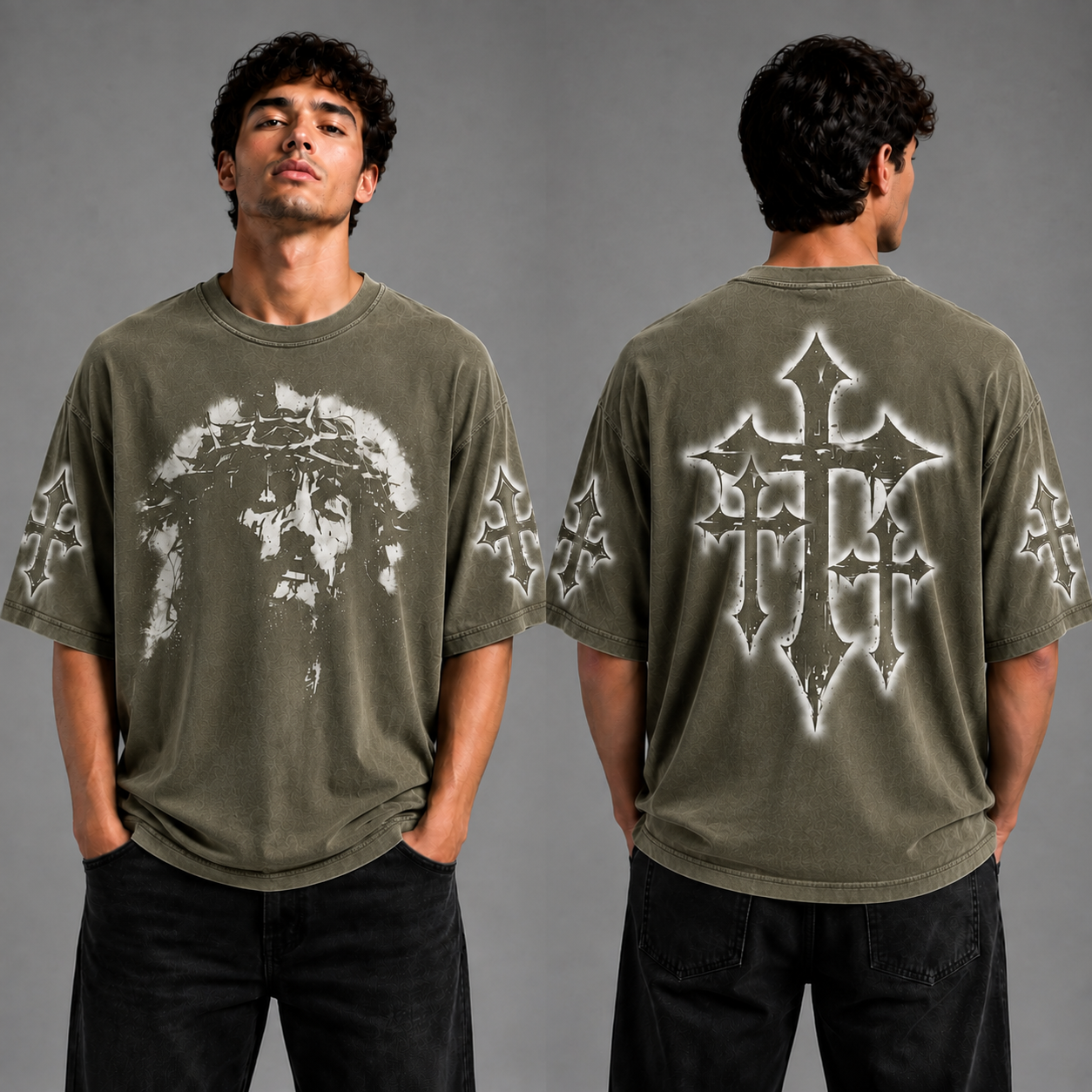 Crowned Jesus Cross Shirt – Christian Faith Graphic Unisex Washed T-Shirt, Hoodie & Sweatshirt