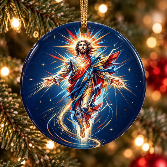 Jesus Christ Christmas Ornament, Risen Jesus Ornament, Christian Faith Keepsake, Religious Ceramic Christmas Gift for Christians