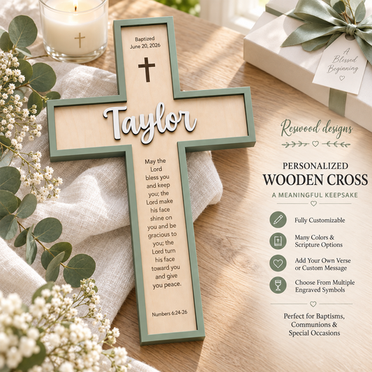 Personalized Wooden Cross with Name, Custom Baptism Cross, Christian Baby Gift, Scripture Cross Decor
