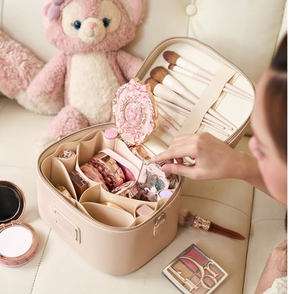 Personalized Leather Vanity Case | Custom Name Makeup Travel Box Carilie