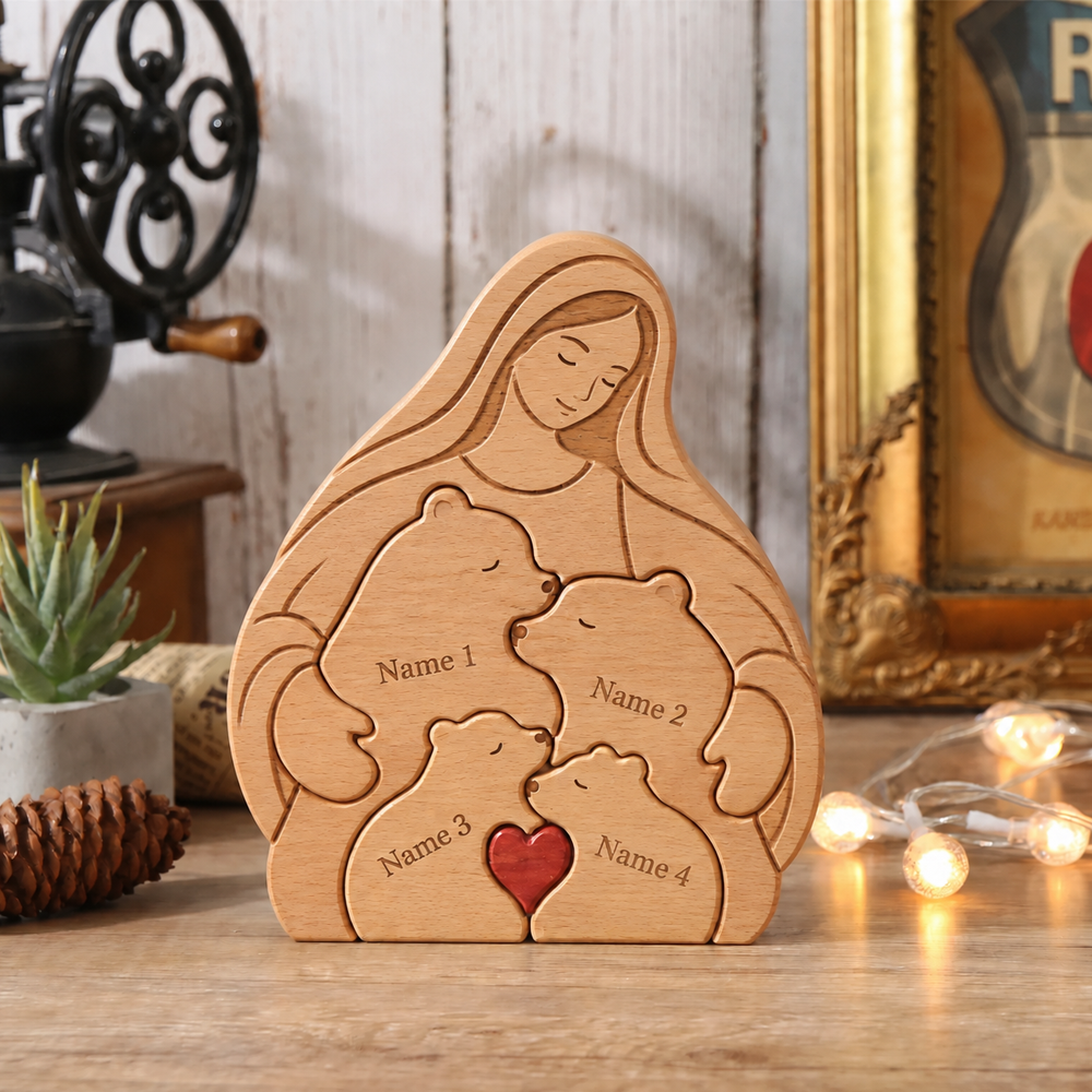 Personalized Jesus Hugging Bear Family Wooden Puzzle, Hugging Bear Family Name Puzzle, Christians Gifts
