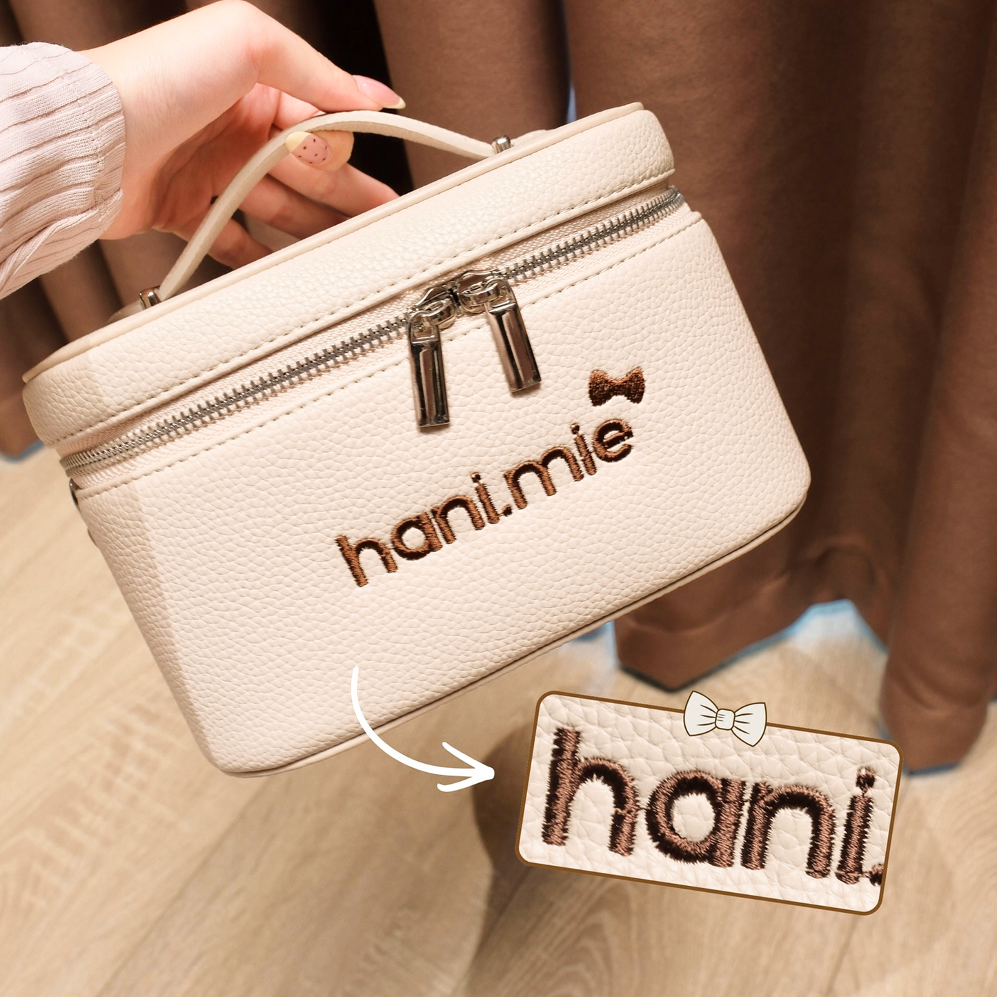 Personalized Leather Vanity Case | Custom Name Makeup Travel Box Carilie