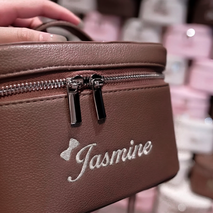 Personalized Leather Vanity Case | Custom Name Makeup Travel Box Carilie