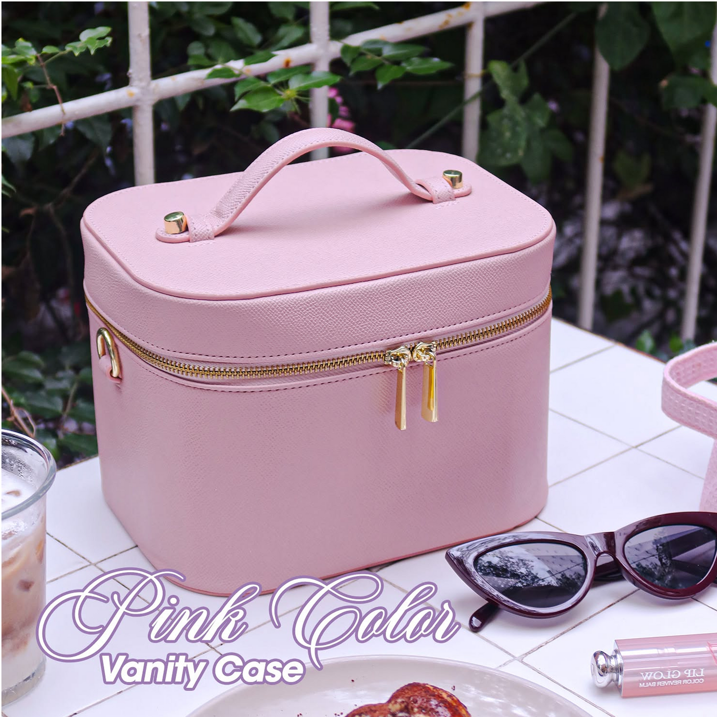 Personalized Leather Vanity Case | Custom Name Makeup Travel Box Carilie