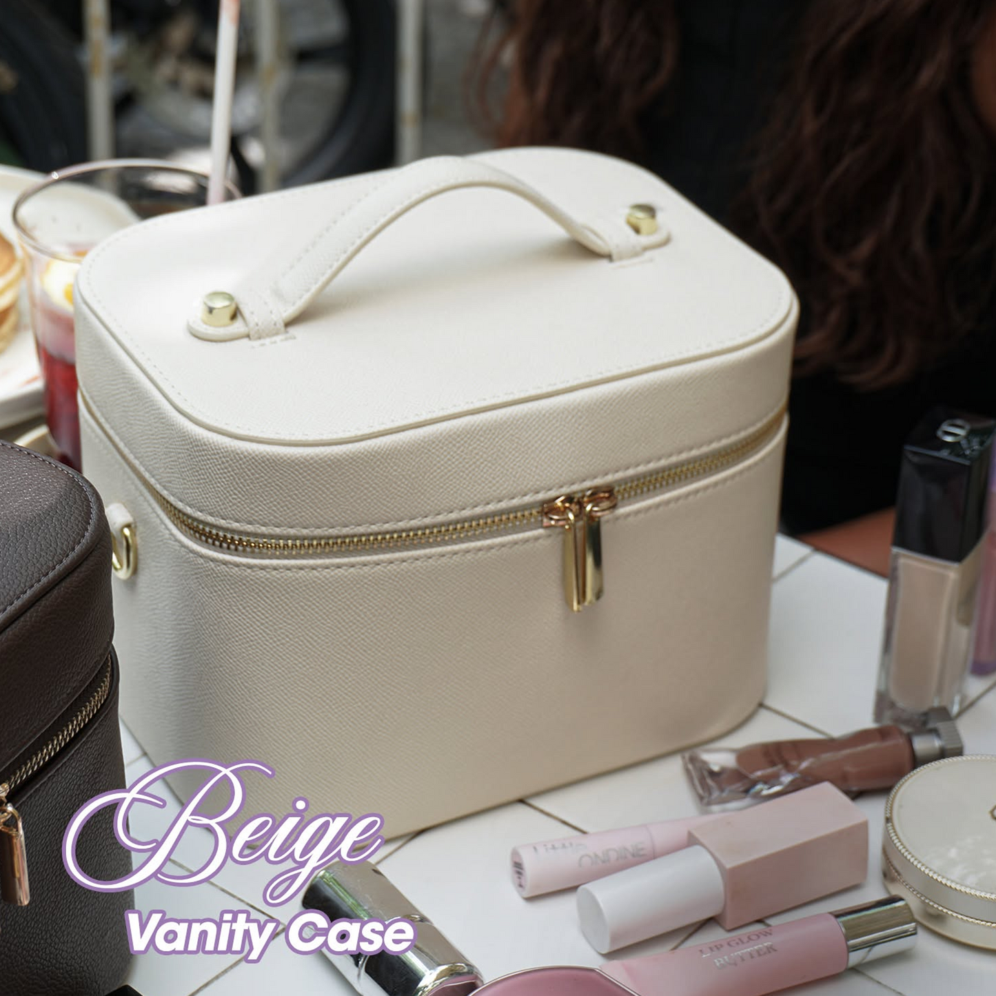 Personalized Leather Vanity Case | Custom Name Makeup Travel Box Carilie