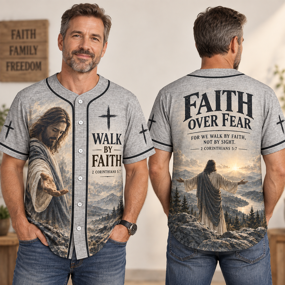 Christian Jersey Baseball, Walk By Faith, Faith Over Fear, 2 Corinthians 5:7