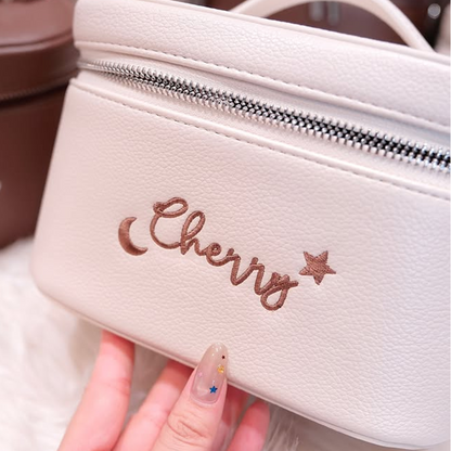 Personalized Leather Vanity Case | Custom Name Makeup Travel Box Carilie
