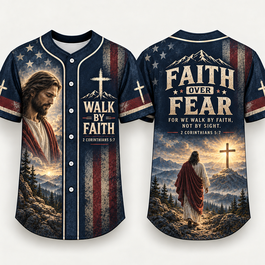 Christian Jersey Baseball, Walk By Faith, Faith Over Fear, 2 Corinthians 5:7