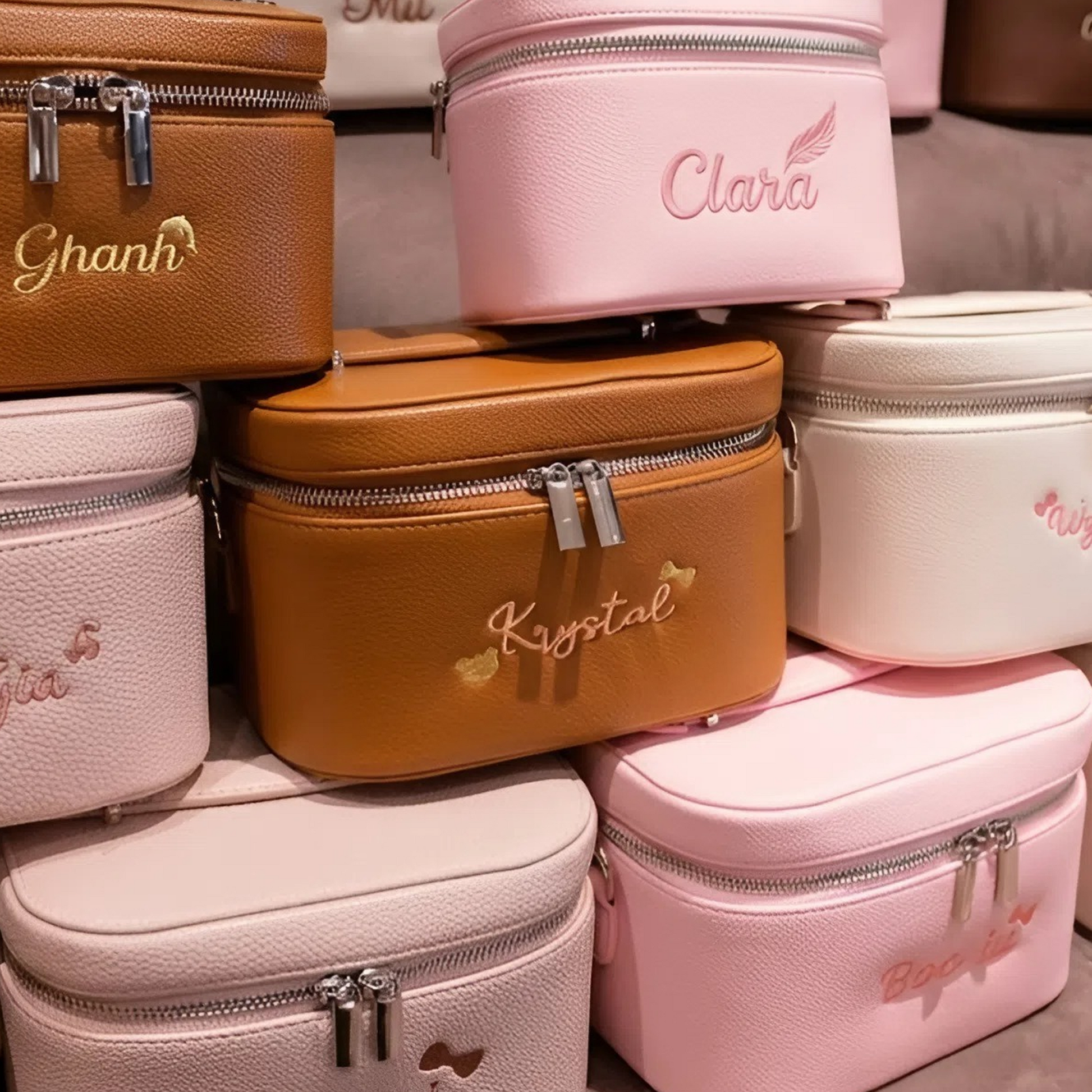 Personalized Leather Vanity Case | Custom Name Makeup Travel Box Carilie