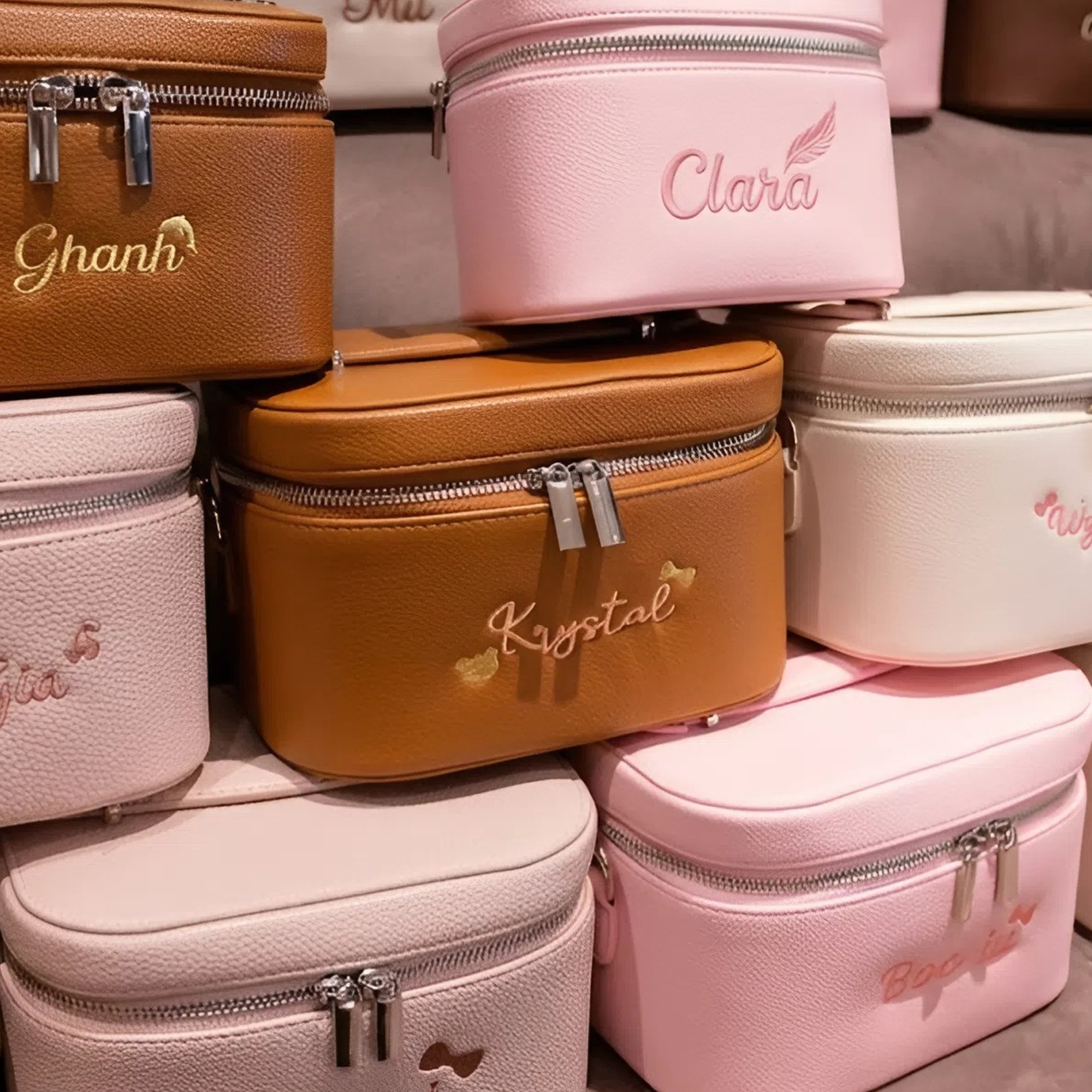 Personalized Leather Vanity Case | Custom Name Makeup Travel Box Carilie