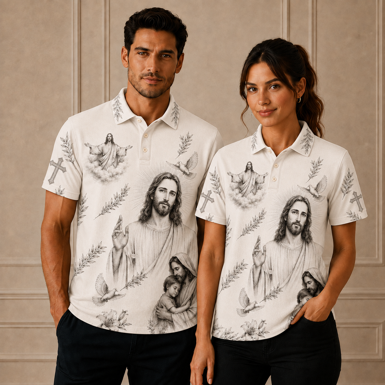 Christian Cross & Holy Spirit Polo Shirt – Sacred Heart Religious Polo