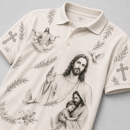 Christian Cross & Holy Spirit Polo Shirt – Sacred Heart Religious Polo