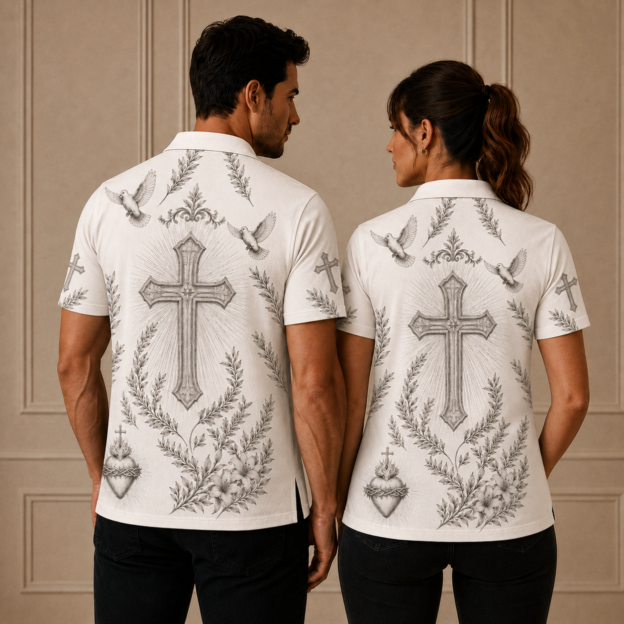 Christian Cross & Holy Spirit Polo Shirt – Sacred Heart Religious Polo