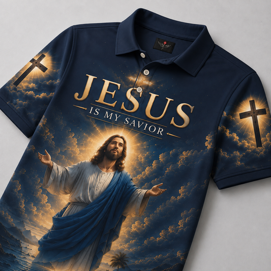 Christian Jesus Polo Shirt – “Jesus Is My Savior” Philippians 4:13 Faith Shirt