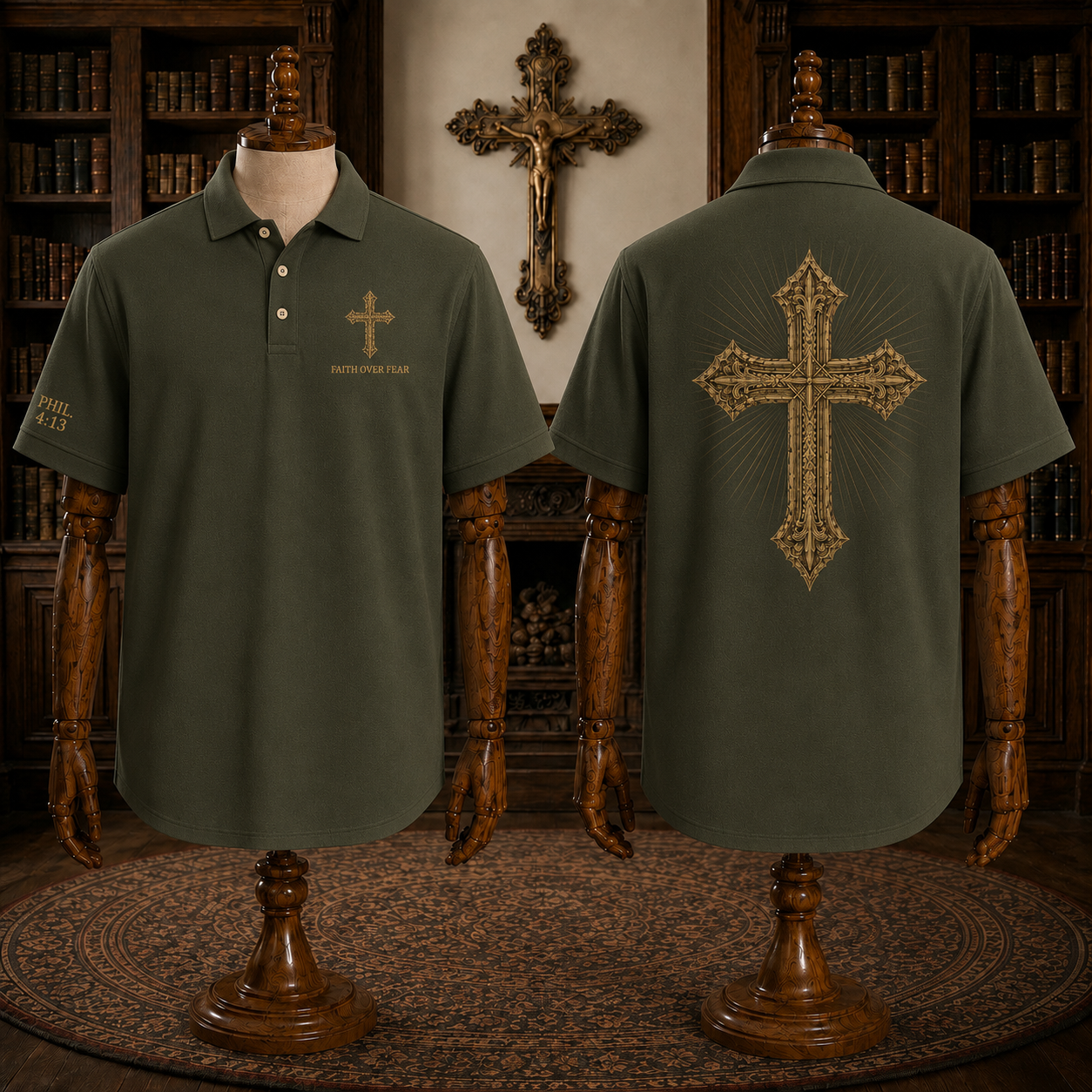 Red Faith Over Fear Christian Cross Polo Shirt – Philippians 4:13 Religious Polo