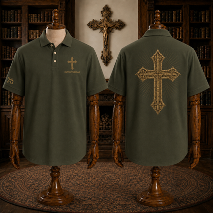 Red Faith Over Fear Christian Cross Polo Shirt – Philippians 4:13 Religious Polo