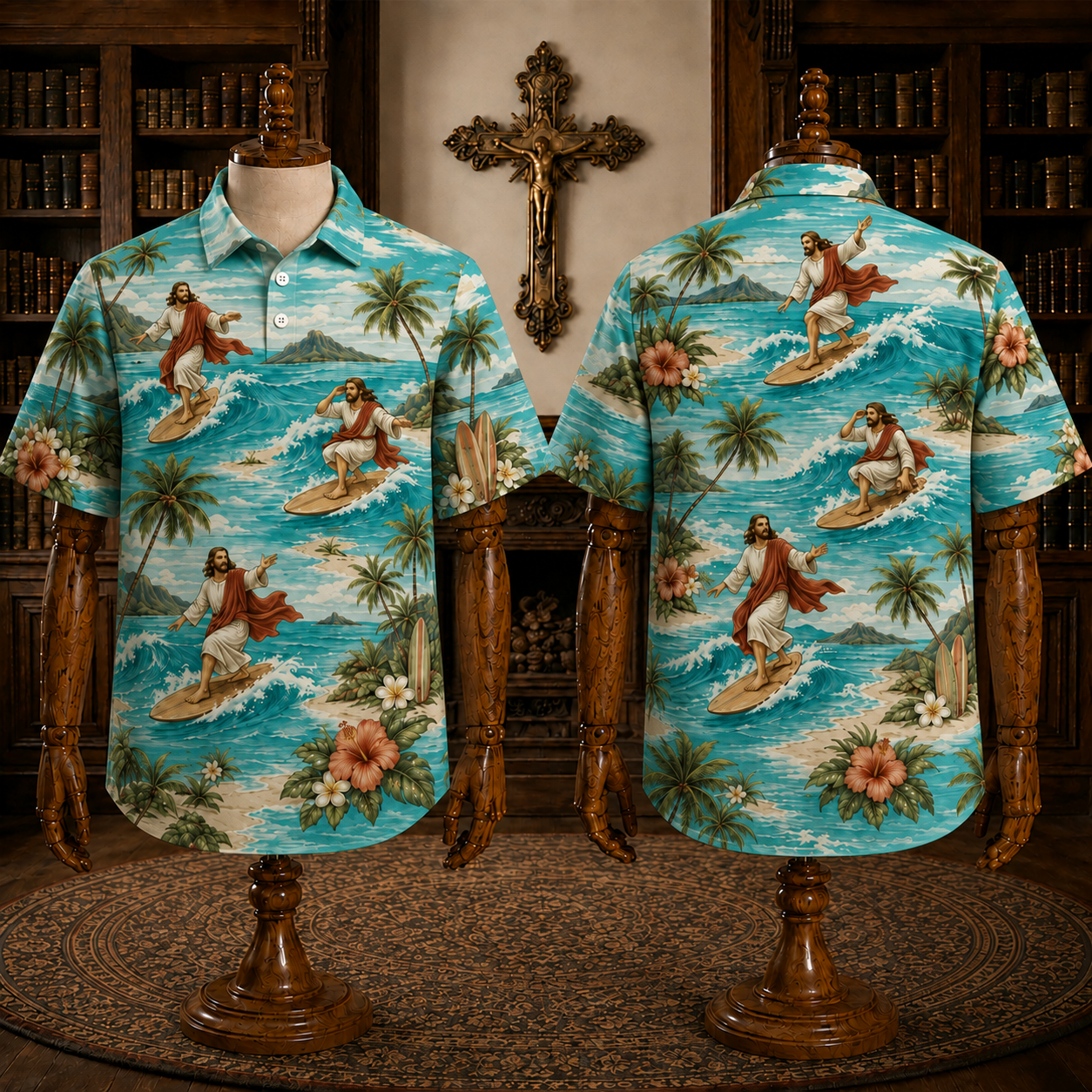 Light Turquoise Jesus Surfing Polo Shirt – Christian Tropical Beach Shirt