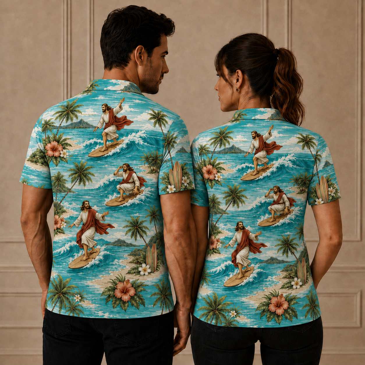 Light Turquoise Jesus Surfing Polo Shirt – Christian Tropical Beach Shirt