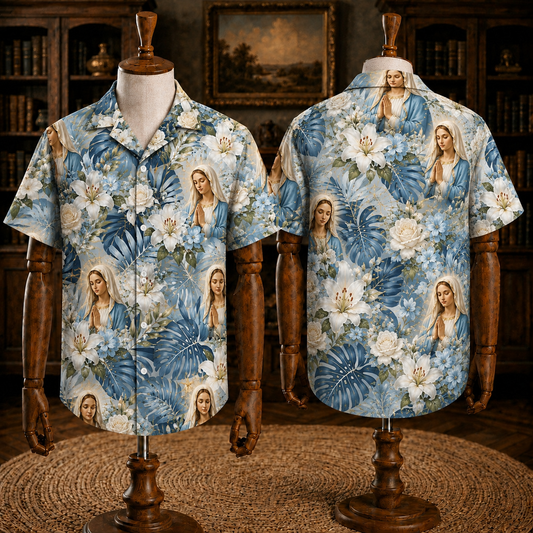 Jesus And Mary Christian Hawaiian Shirt, Religious Tropical Button Up Shirt