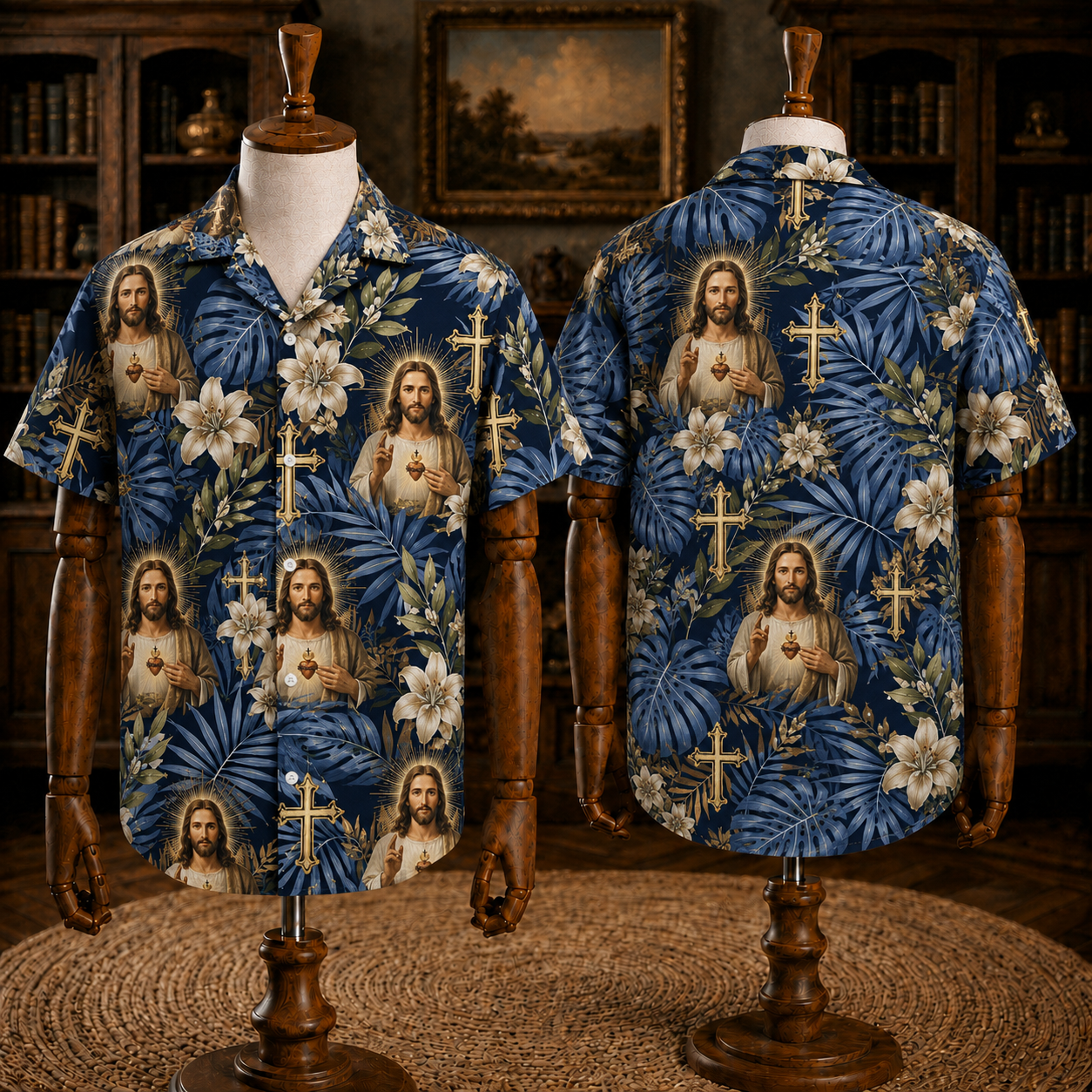 Jesus And Mary Christian Hawaiian Shirt, Religious Tropical Button Up Shirt