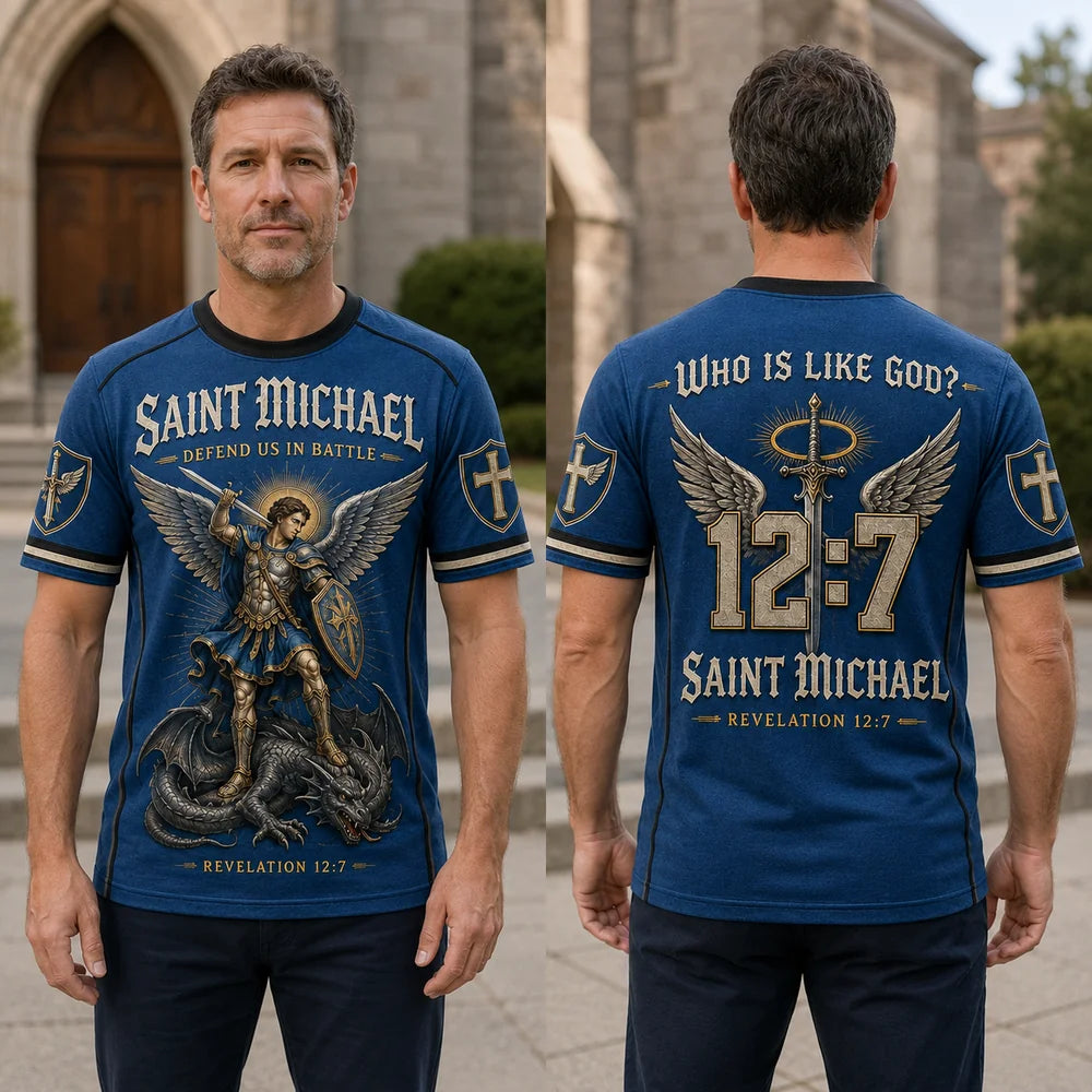 Saint Michael Defend Us in Battle Christian 3D T-Shirt