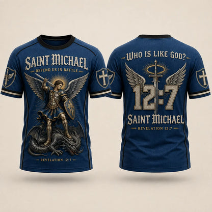 Saint Michael Defend Us in Battle Christian 3D T-Shirt