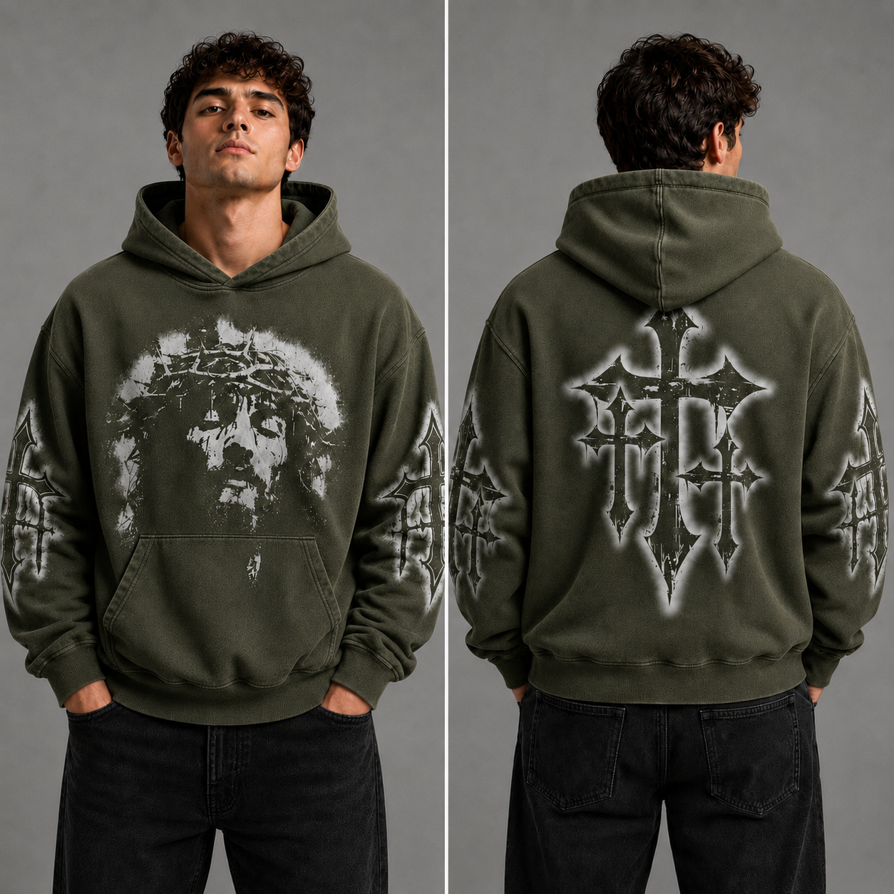 Crowned Jesus Cross Shirt – Christian Faith Graphic Unisex Washed T-Shirt, Hoodie & Sweatshirt