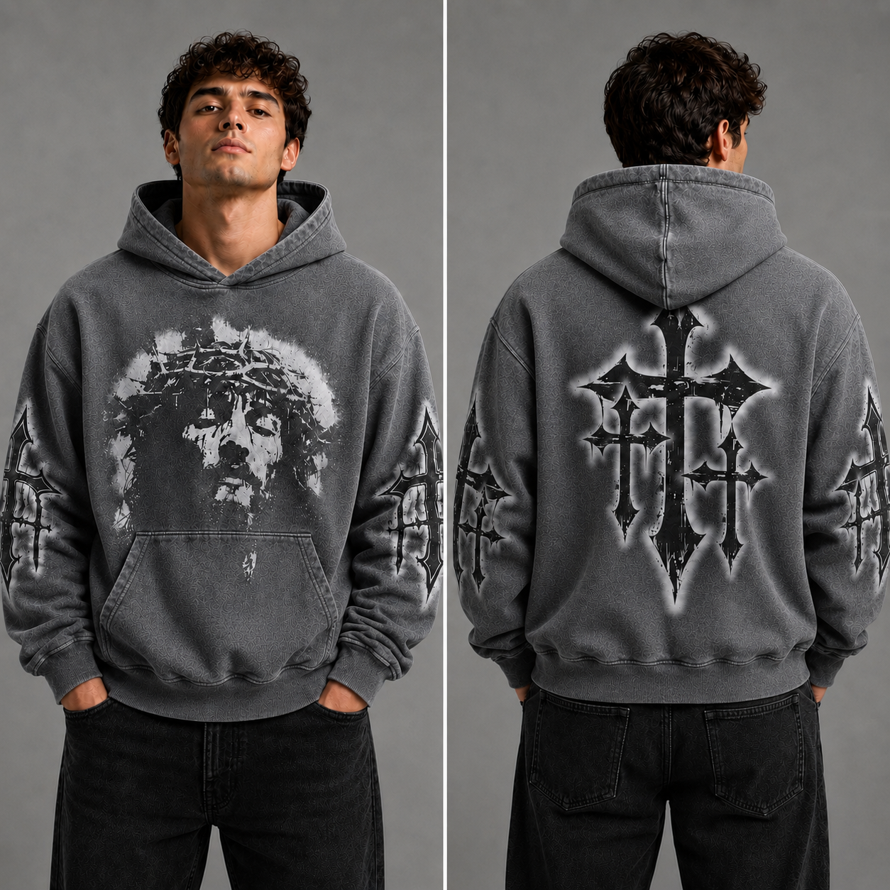 Crowned Jesus Cross Shirt – Christian Faith Graphic Unisex Washed T-Shirt, Hoodie & Sweatshirt