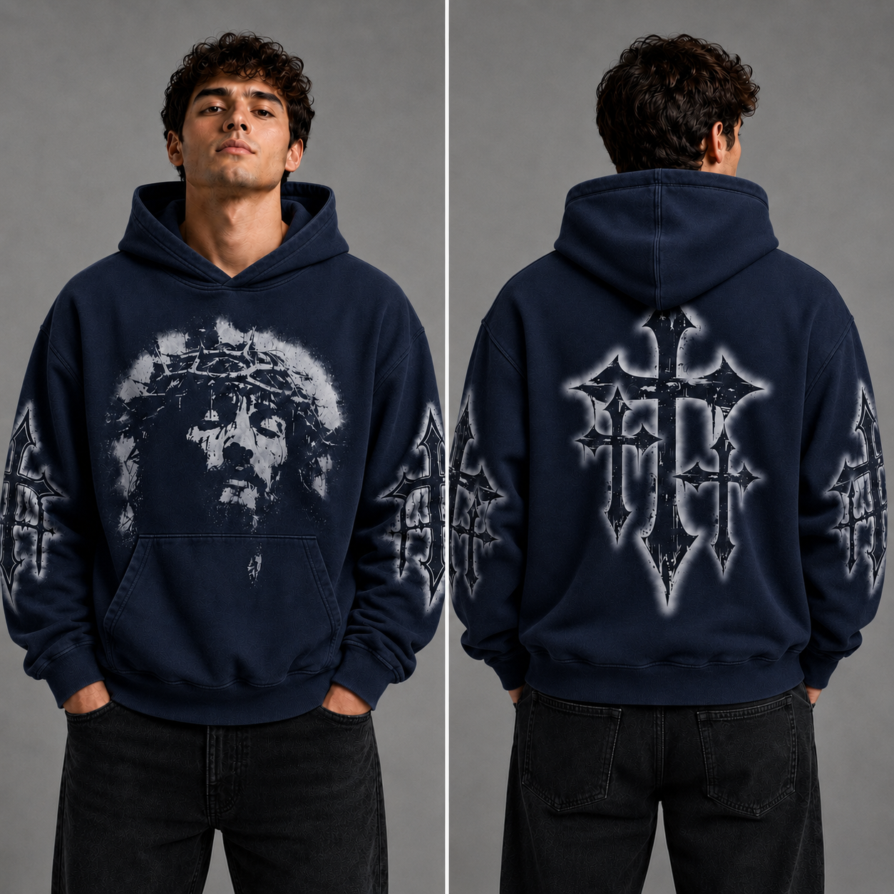 Crowned Jesus Cross Shirt – Christian Faith Graphic Unisex Washed T-Shirt, Hoodie & Sweatshirt