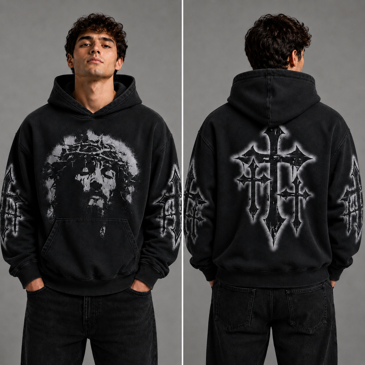 Crowned Jesus Cross Shirt – Christian Faith Graphic Unisex Washed T-Shirt, Hoodie & Sweatshirt