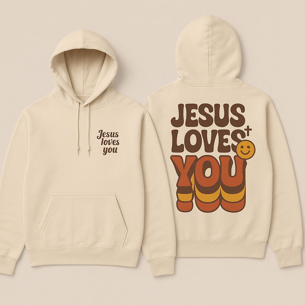 Jesus Loves You Hoodie - Cream Retro