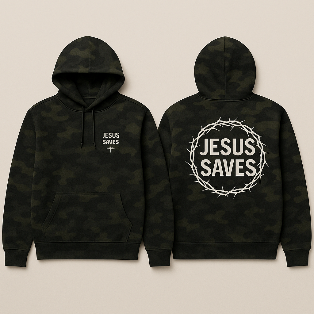 Jesus Saves Hoodie - Forest Camo