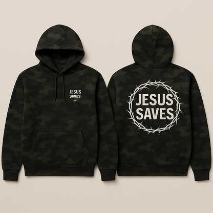 Jesus Saves Hoodie - Forest Camo