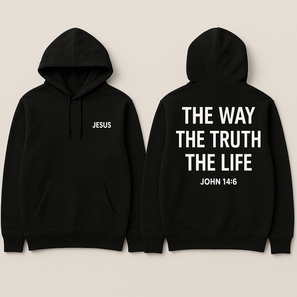 Black Christian Hoodie with Bible Verse on Back - Way Truth Life
