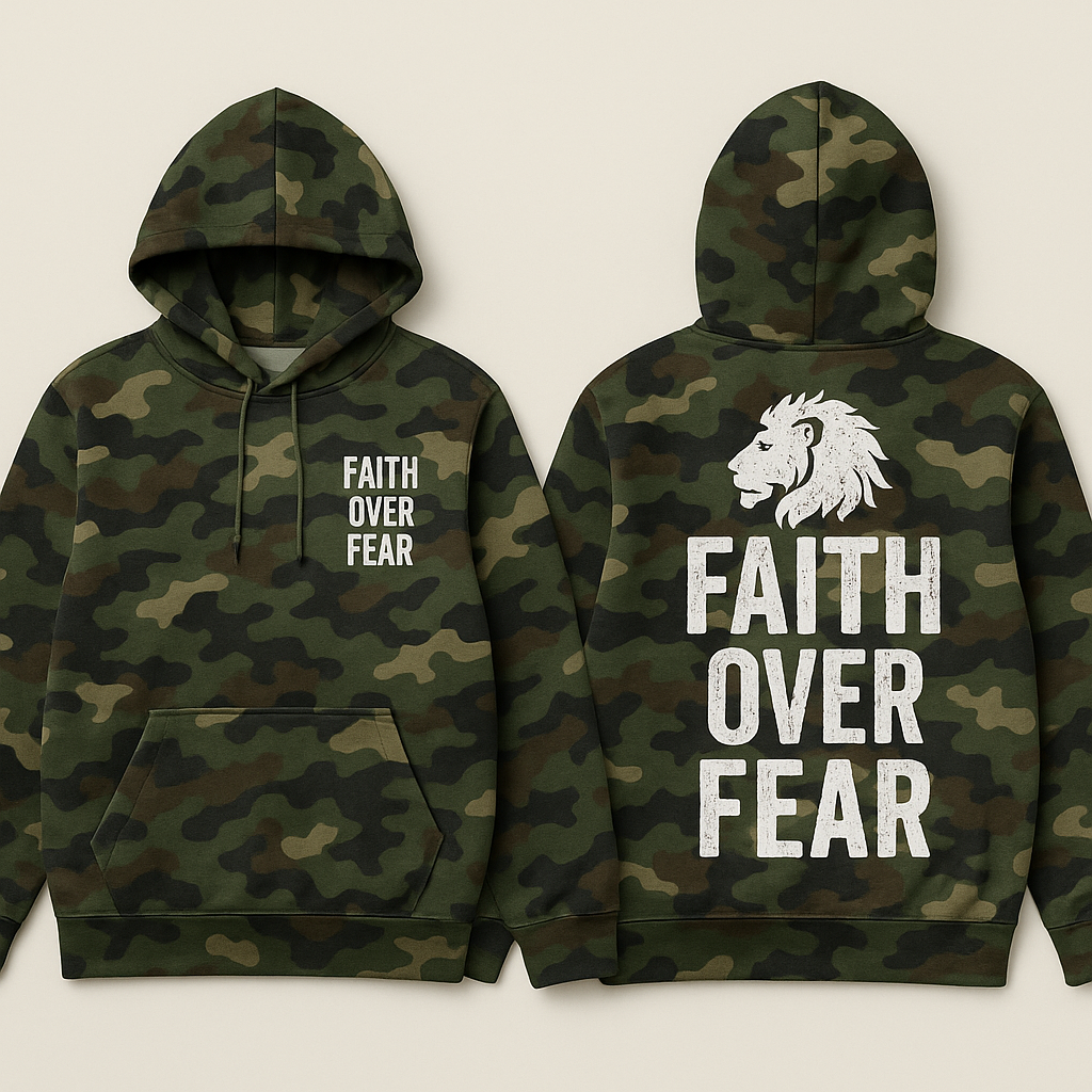 Faith Over Fear Hoodie - Woodland Camo