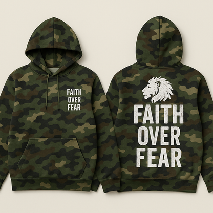 Faith Over Fear Hoodie - Woodland Camo
