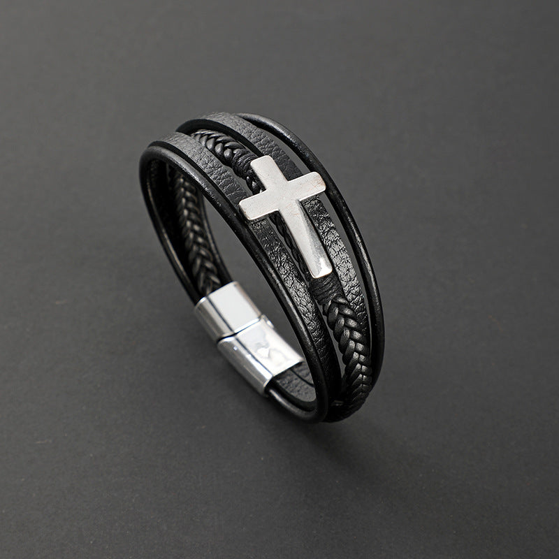 Leather Cross Bracelet for Men - J3_leather_2