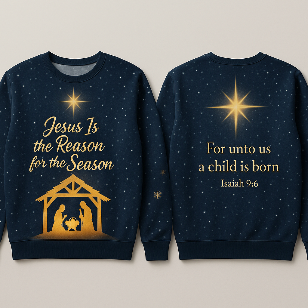 Jesus Is the Reason for the Season Christmas Sweatshirt - Starry Night Nativity