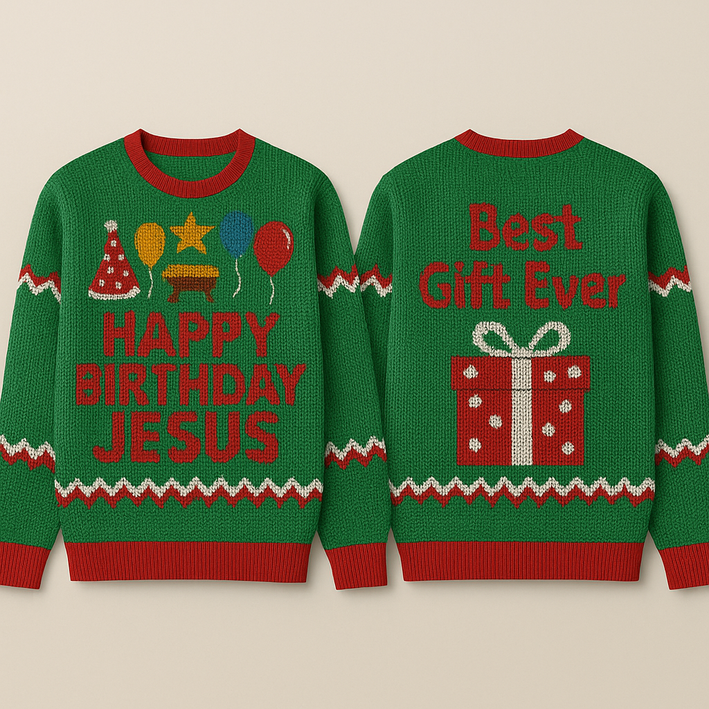 Happy Birthday Jesus Ugly Christmas Sweater - Green Party