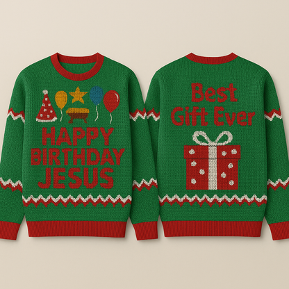 Happy Birthday Jesus Ugly Christmas Sweater - Green Party